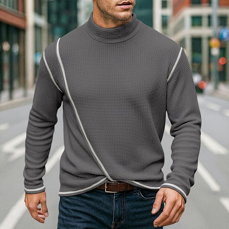 Men's Waffle Shirt Turtleneck shirt Tee Top Long Sleeve Shirt Long Sleeve Turtleneck High Neck Fall Spring &  Fall Plain Fashion Designer Basic Wrap Crossover Vacation Street Casual White Navy Blue