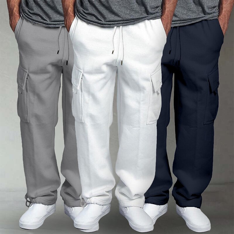Men's Cargo Sweatpants Fleece Pants Joggers Trousers Straight Leg Sweatpants Drawstring Elastic Waist Multi Pocket Solid Color Windproof Outdoor Full Length Outdoor Casual Daily Fashion Streetwear2