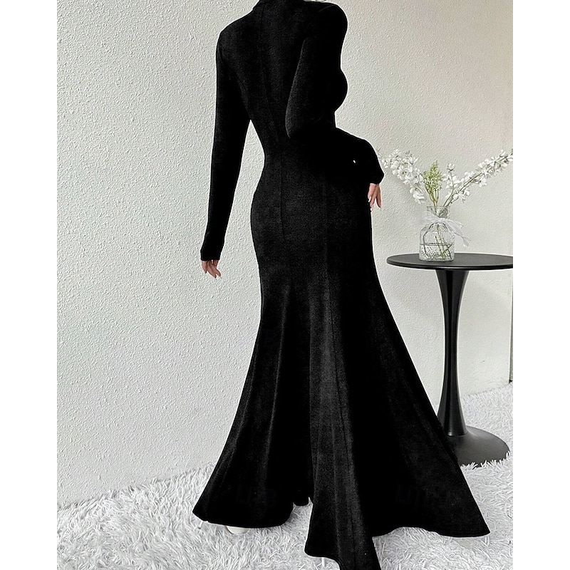 Women's Midi Dress Black Dress Casual Dress Elegant Fashion Modern Outdoor Daily Going out Regular Fit Plain Long Sleeve Turtleneck Black Spring Winter Autumn4