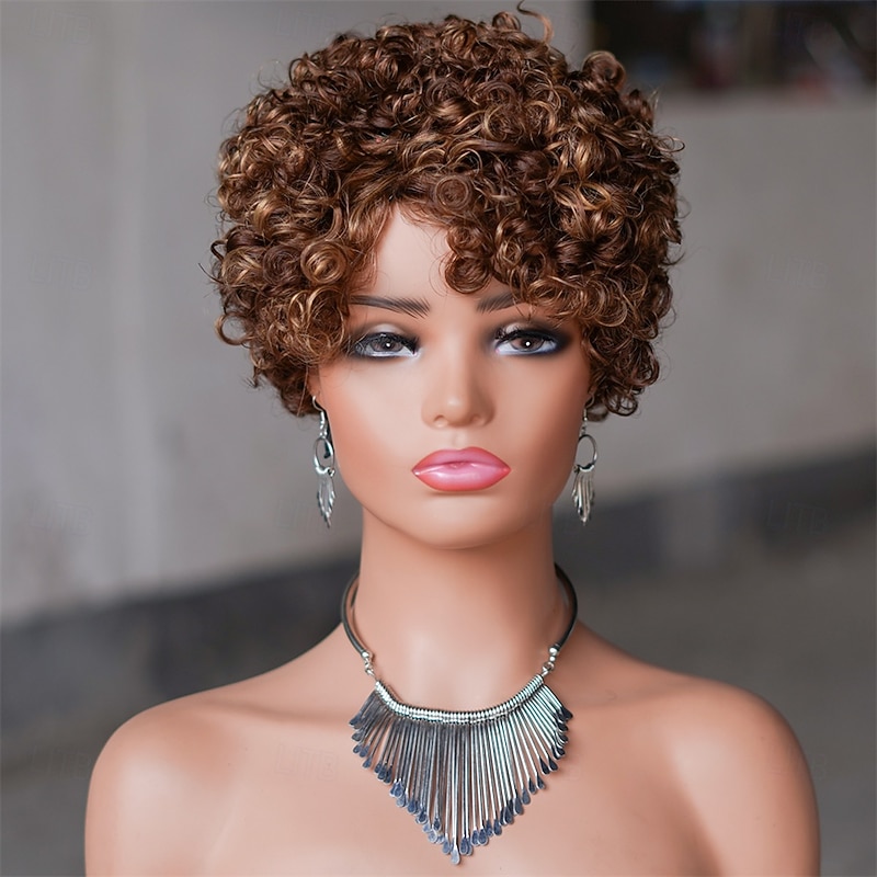 Short curly wigs 100% human hair wigs for black women human hair wig with bangs glueless machine made no lace light and comfortable2