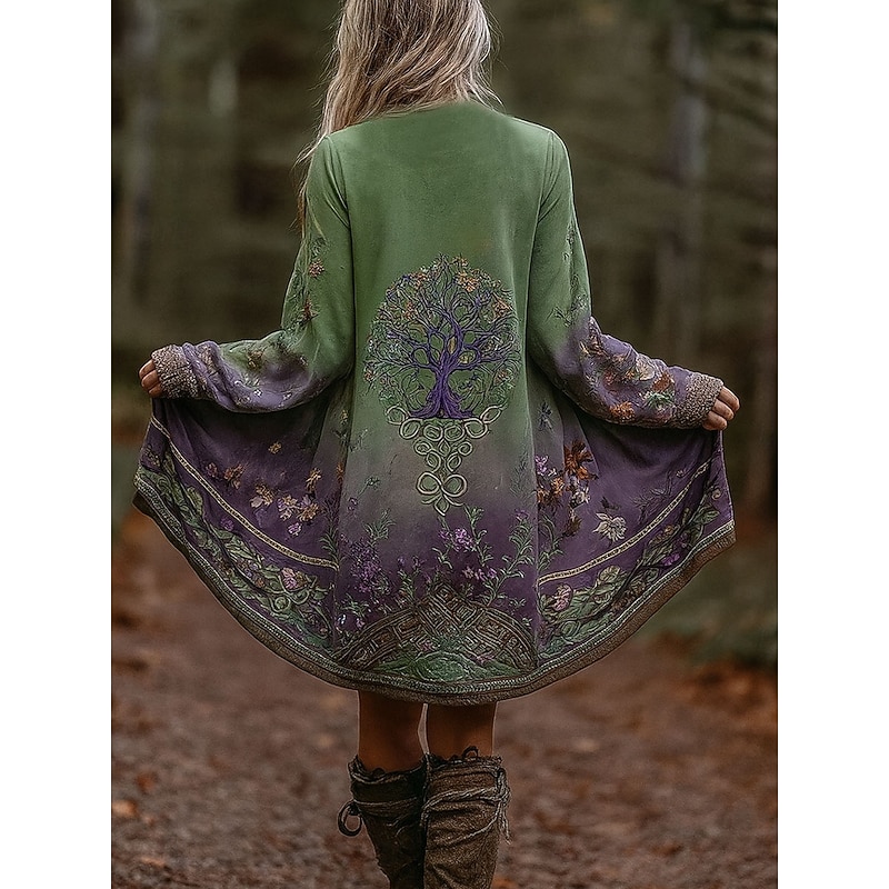 Women's Winter Coat Trench Coat Lightweight Comfortable Print Open Front Vintage Fashion Casual Floral Vacation Casual Long Collarless Regular Fit Long Sleeve Outerwear Green Spring Fall