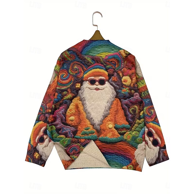 Women's Sweater Pullover Daily Casual Graphic Santa Claus Ribbed Crew Neck Knitted Print Long Sleeve Regular Tops Knit Outdoor Weekend Orange Fall Winter2