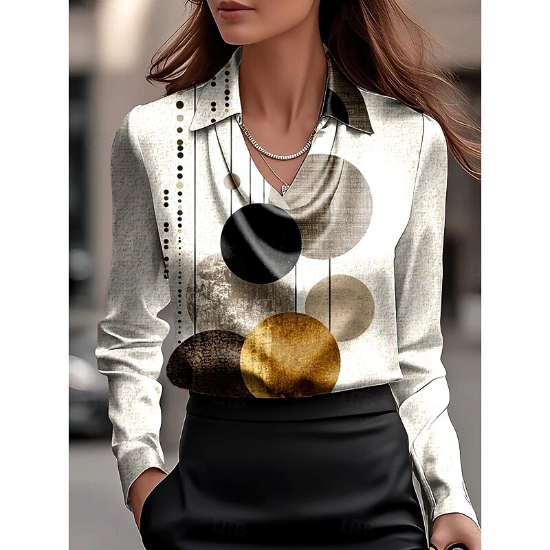 Women's Shirt Ombre Graphic Geometric Elegant Stylish Modern Long Sleeve Cowl Neck Regular Tops Work Party Evening Wear Daily Ruched Draped Dusty Blue Beige Fall Winter