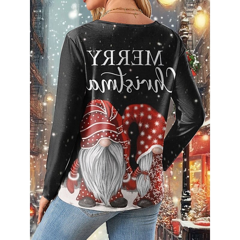 Christmas Women's T Shirt Graphic Santa Claus Vintage Fashion Stylish Long Sleeve Crew Neck Regular Tops Daily Weekend Print Pink Red Blue Green Spring Fall Winter2