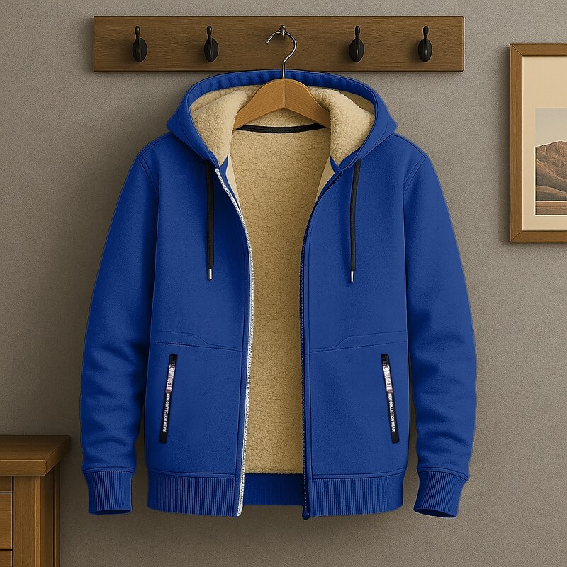 Men's Hoodie Full Zip Hoodie Fleece Hoodie Fleece lined Hoodie Black White Army Green Burgundy Navy Blue Hooded Plain Patchwork Sports & Outdoor Casual Daily Streetwear Cool Sportswear Fall Winter4