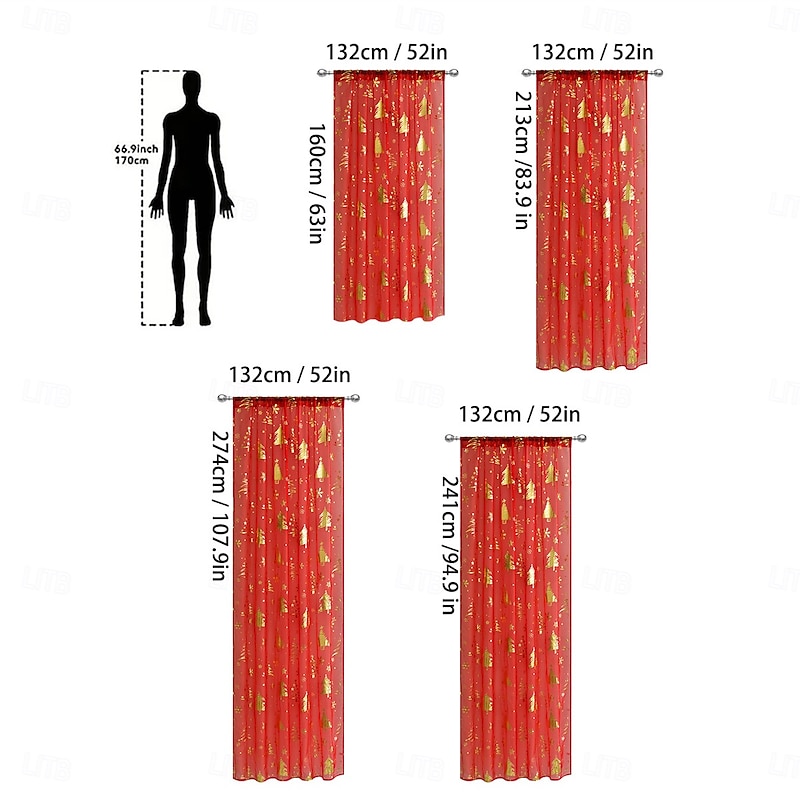 Single Strand Terylene Snowfall Christmas Rod Pocket Sheer Curtain, Holiday Window Drapes for Living Room and Bedroom3