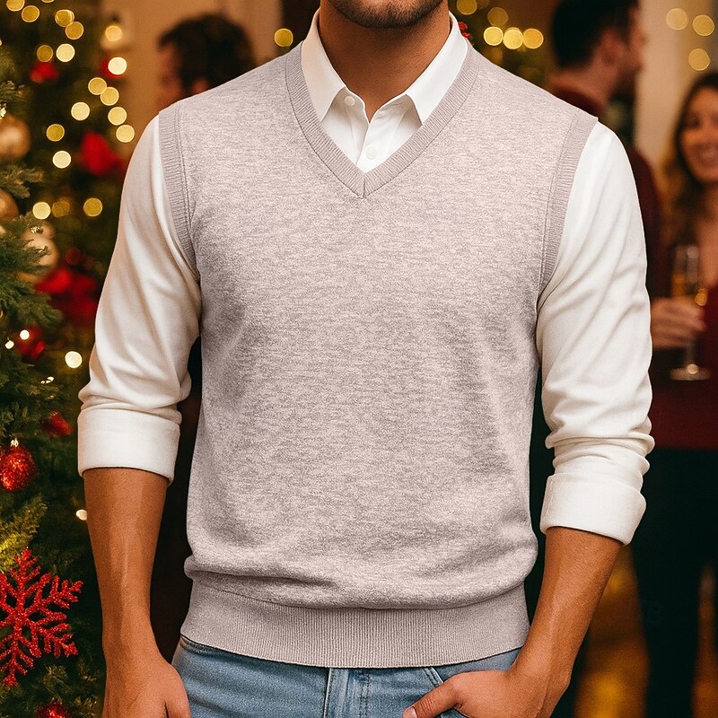 Men's Sweater Sweater Vest Pullover Sweater Jumper Ribbed Knit Regular Tops Knitted Slim Fit Plain V Neck Knitwear Contemporary Business Casual Clothing Apparel Spring Fall Camel Black M L XL