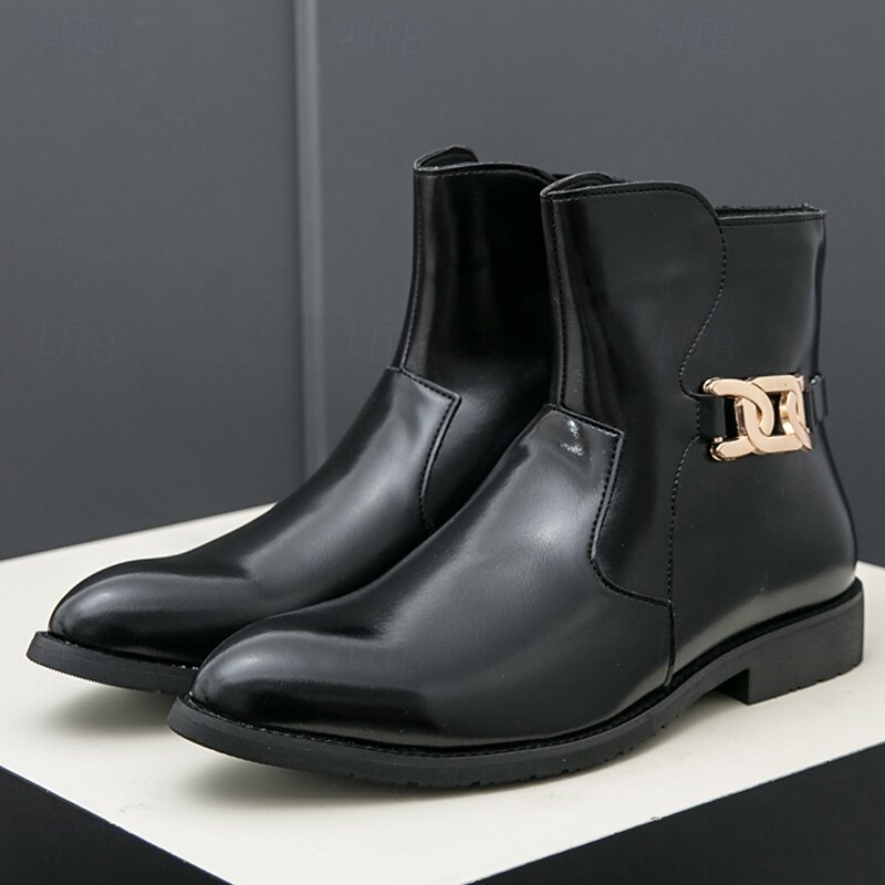 Men's Black Faux Leather Ankle Boots with Lace-Up Design, Chic and Comfortable for Business Meetings, Dressy Casual and Nightlife