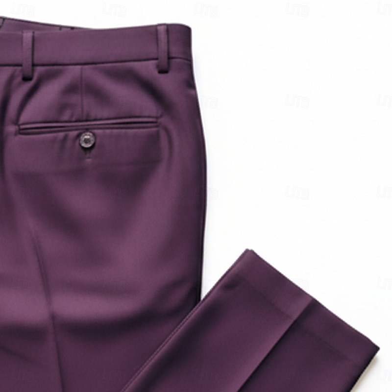 Men's Dress Pants Long Solid Color Regular Fit purple3