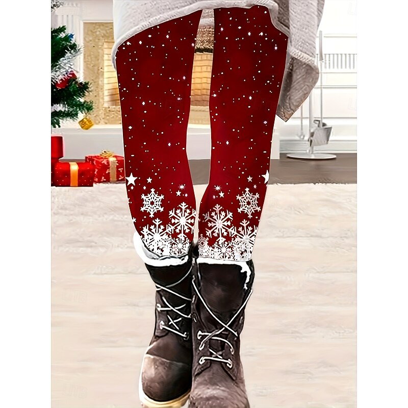 Women's Leggings Vacation Vintage Fashion Full Length High WaistPantsUgly Christmas Graphic Gradient Snowflake Printing Soft Breathable High Elasticity Vacation Street Causal claret Fall Winter Slim