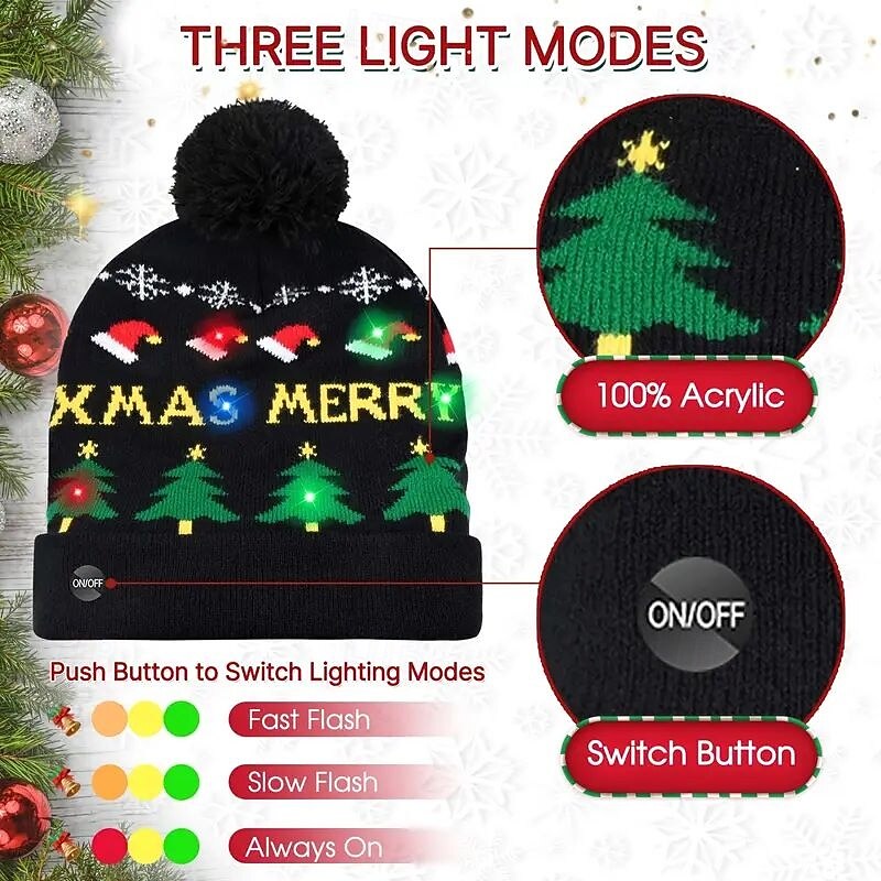 Luminous Christmas Hat Christmas Knitted Hat Unisex Winter Hat Flashing Hat Suitable for Adults Children Christmas New Year Gift3
