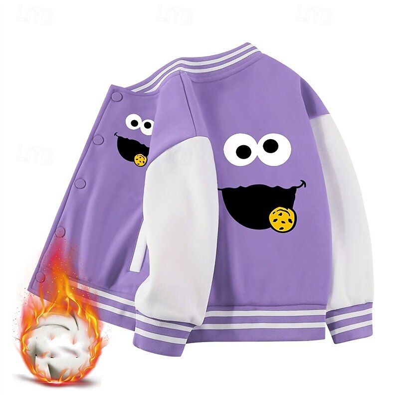 Kids Unisex Fleece Jacket Baseball Jackets Outerwear Color Block Long Sleeve Comfort Buttons Keep Warm Soft Fleece Coat Outdoor Cotton Fashion Daily Pinky Pink Black Spring Fall 4 years+4