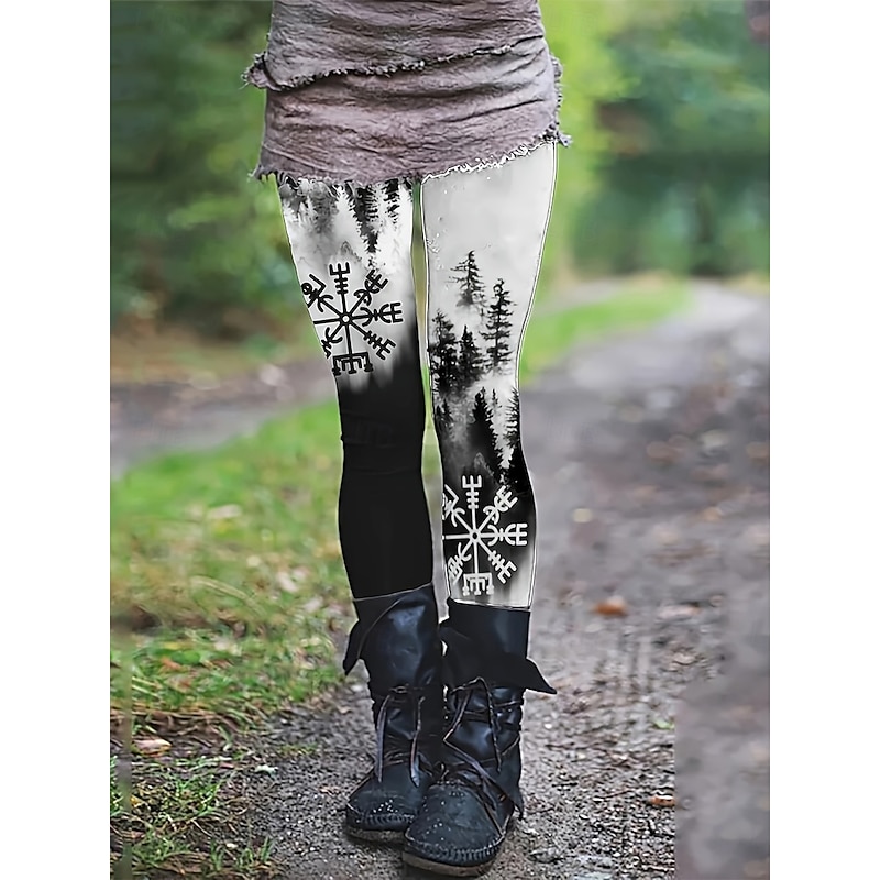 Women's Slacks Leggings Cozy Leggings Vacation Vintage Streetwear Full Length Natural Graphic Snowflake Elastic Waist Print Comfy Outdoor Comfortable Stretchy Outdoor Vacation Street Black Fall Winter