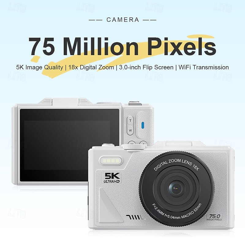 HD 5K flip screen mirrorless digital camera with WiFi mobile connectivity 3-inch IPS screen suitable for students for photography and videography.4