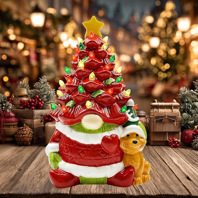 Christmas Resin Dwarf Christmas Tree LED Night Light Indoor Bedroom Study Dining Room Party Desktop Holiday Ornament Light Props AAA Battery Box 8.6 * 4.7Inch