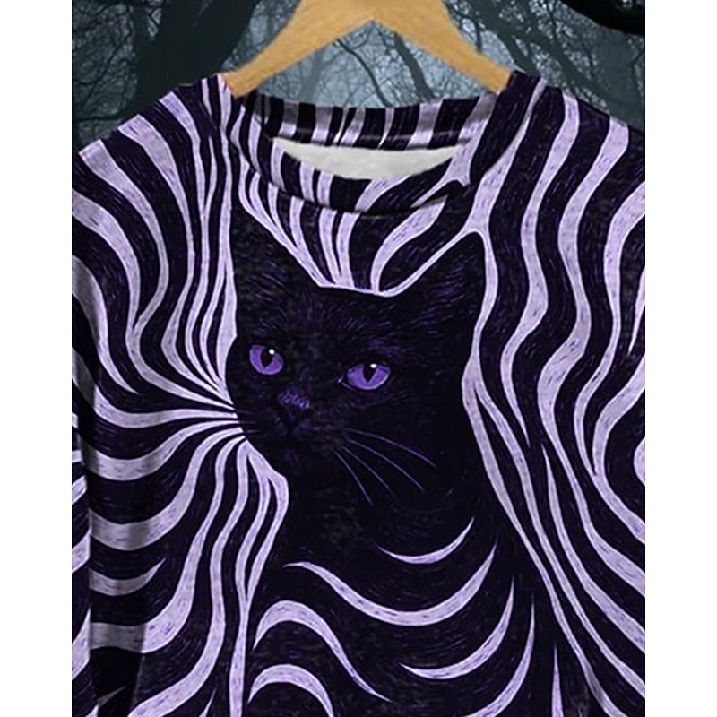 Women's Pullover Sweatshirts Cat Fashion Streetwear Classic Long Sleeve Round Neck Regular Tops Dailywear Casual Print White Purple Spring Fall3