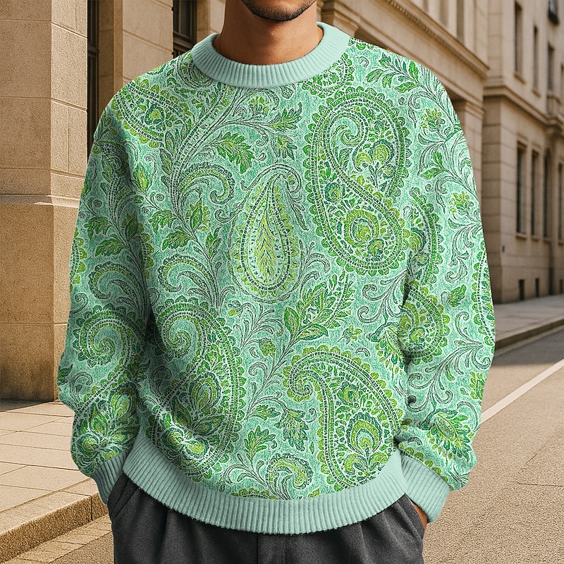 Men's Graphic Pullover Sweater Jumper Knitwear Crewneck Casual Vacation Daily 3D Print Knitting Keep Warm Long Sleeve Spring Fall Winter Blue Brown Green3
