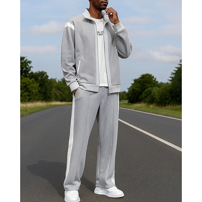Men's Zip Up Sweatshirt Lounge Sweatsuit Sets 2 Piece Tracksuit with Pocket Color Block Clothing Suit Fall Black White Hiking Vocation Outdoor Long Sleeve Sport Activewear Micro-elastic Regular Fit