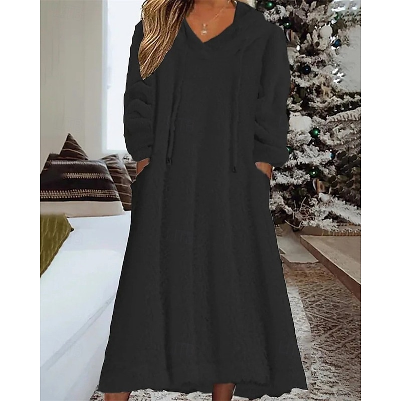 Women's Midi Dress Casual Dress Winter Dress Fashion Modern Daily Weekend Regular Fit Plain Long Sleeve Hooded Black Winter Autumn