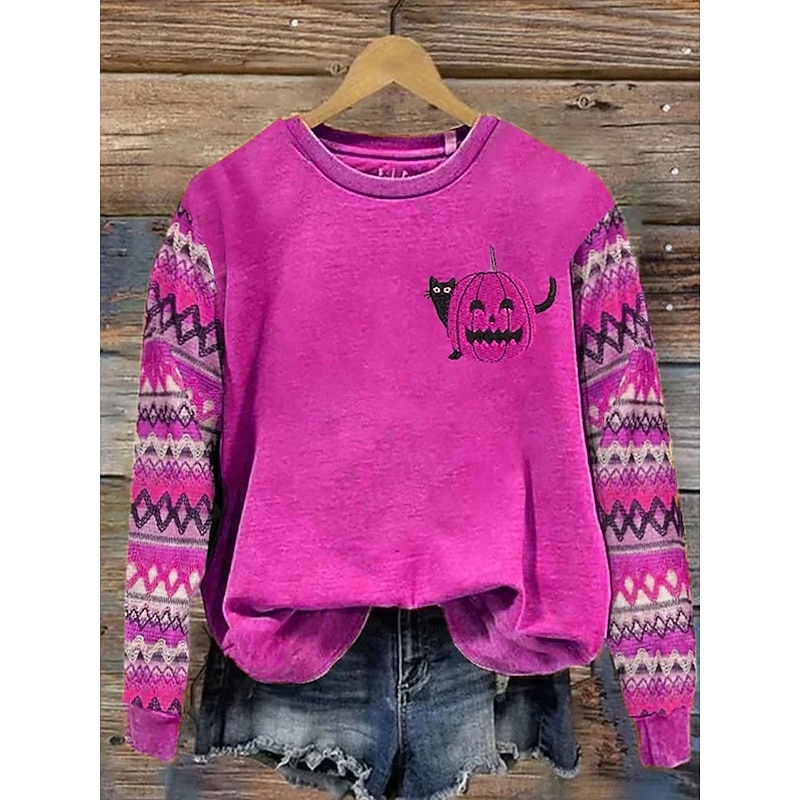 Women's Pullover Graphic Pumpkin Casual Long Sleeve Crew Neck Regular Tops Street Dailywear Casual Print Pink Blue Orange Green Spring Fall Winter3