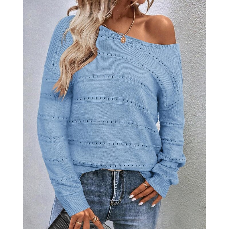 Women's Sweater Pullover Streetwear Casual Pure Color Crew Neck Hollow Out Knitted Long Sleeve Regular Tops Knit Daily Holiday Weekend Black Pink Fall Winter2