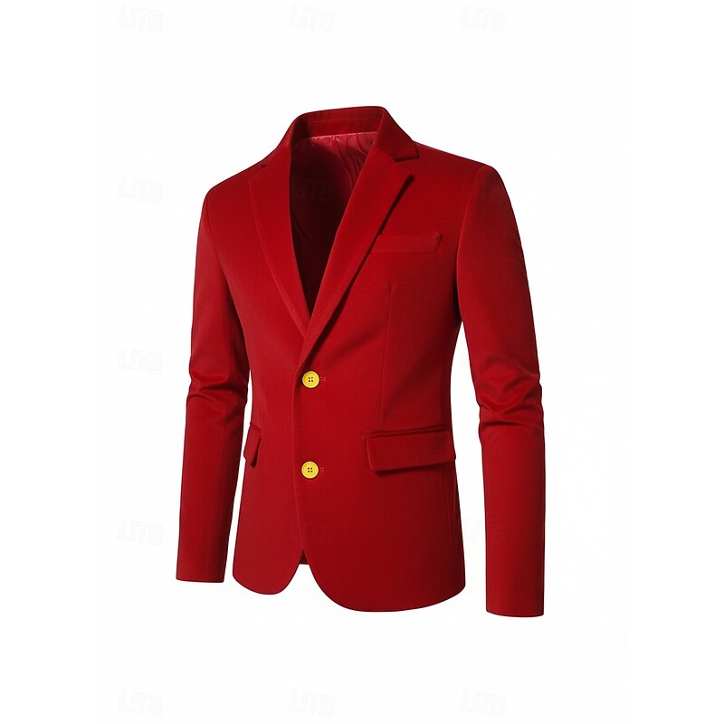 Men's Christmas Party Tweed Suits Notch Lapel Red Formal Solid Colored Tailored Fit 2 Piece Single Breasted Two-buttons2