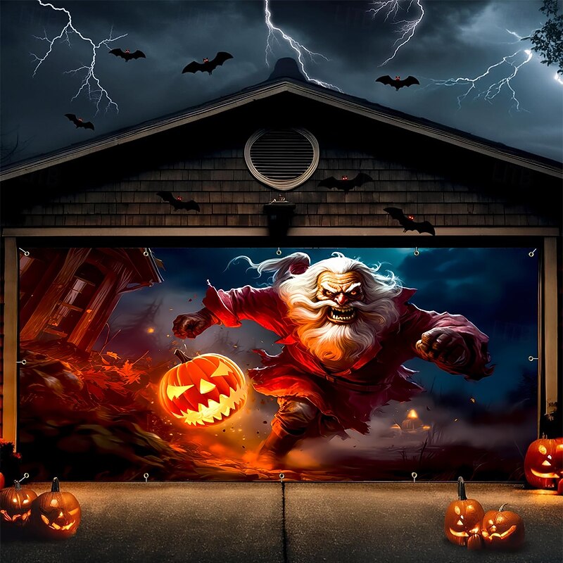 Halloween Tapestry Garage Door Cover Large Hanging Backdrop Monster Fantasy Dark Punk Gothic Style Party Outdoor Shooting Backgrounds Yard Haunted House Home Decor2
