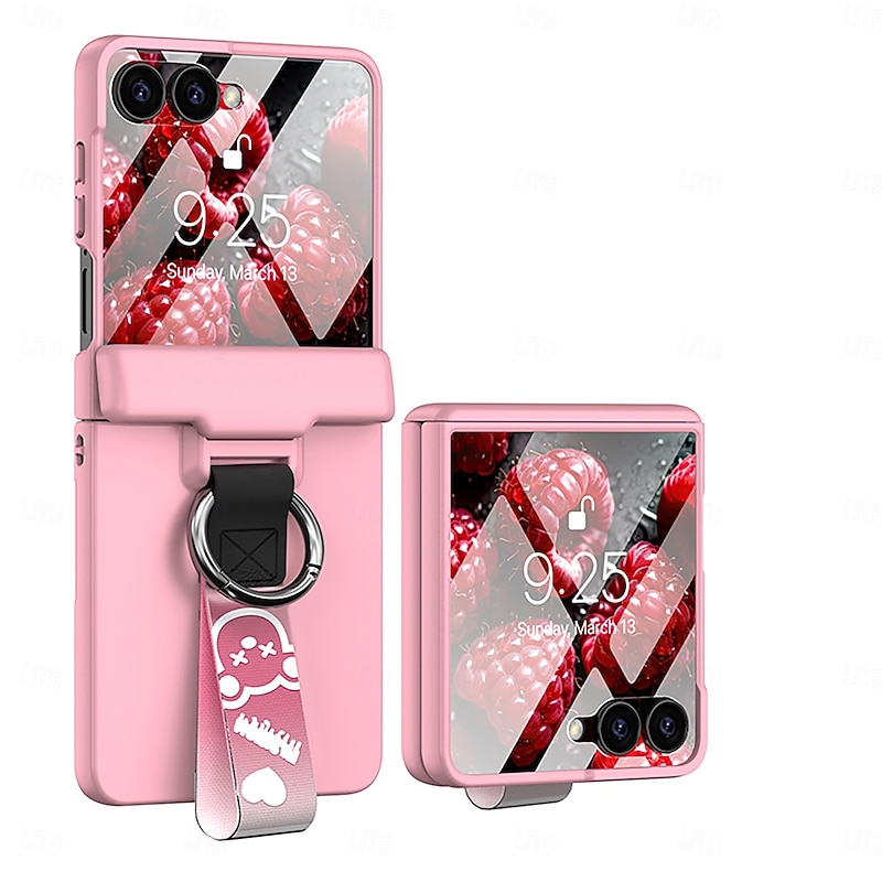 Phone Case For Samsung Galaxy Z Flip 7 Z Flip 6 Z Flip 5 Back Cover with Screen Protector Support Wireless Charging with Wrist Strap Retro PC