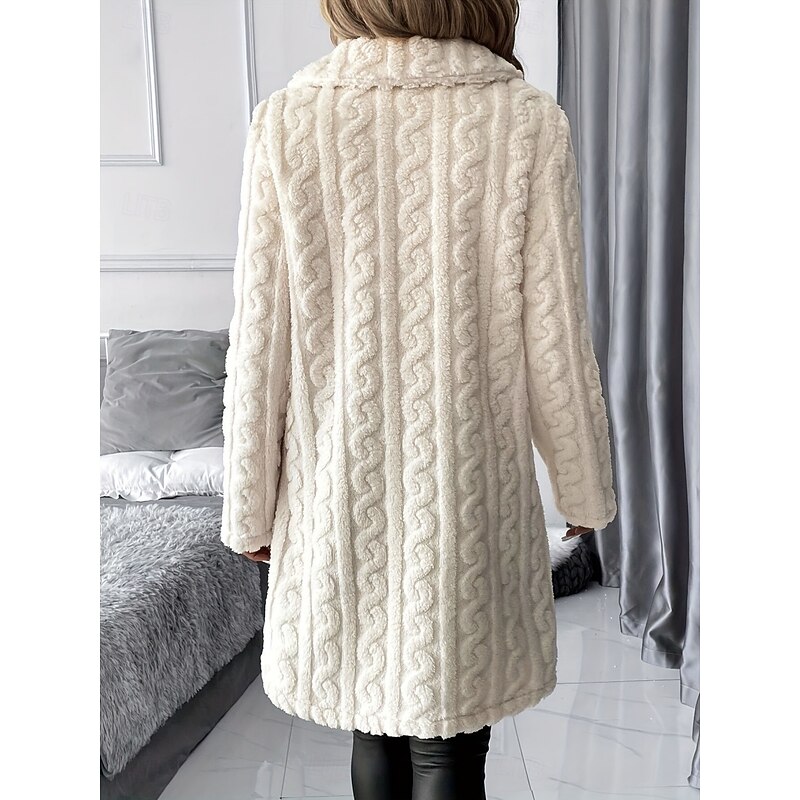 Women's Winter Coat Sherpa Jacket Comfortable Breathable Buttons Elegant Casual Plain Vacation Street Casual Daily Wear Single Breasted Long Turndown Regular Fit Long Sleeve Outerwear Beige Spring4