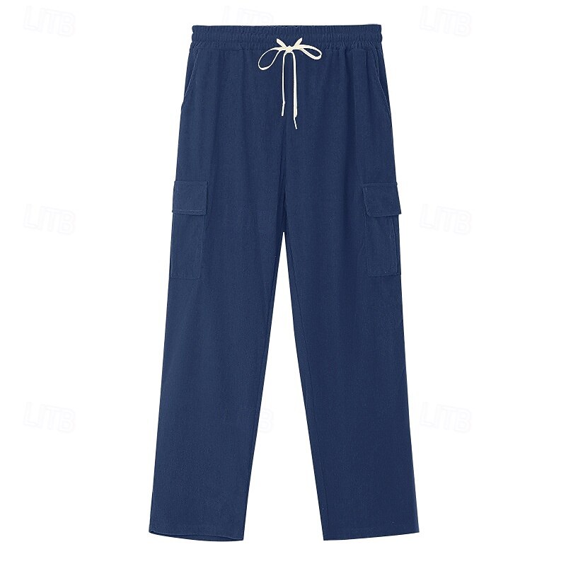 Men's Cargo Pants Trousers Corduroy Pants Casual Pants Drawstring Multi Pocket Plain Comfort Full Length Outdoor Daily Streetwear Fashion Classic Style Black Navy Blue Inelastic4