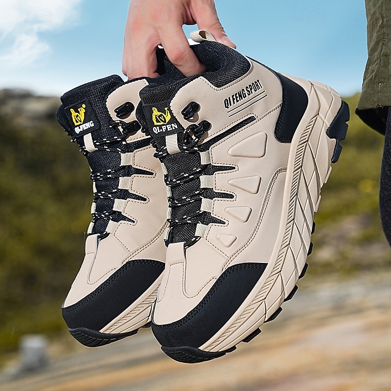 Men's High Top Hiking Boots with Shock-Absorbing Sole, Breathable Outdoor Trekking Shoes for Mountain Climbing, Walking Trails and Camping Trips