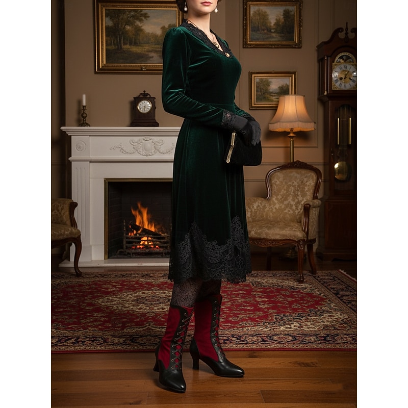 Women's Red and Black 1920s Victorian Lace-Up Mid-Calf Boots – Retro Steampunk Edwardian Style Costume Shoes for Cosplay,  Theater and  Gatsby Parties4