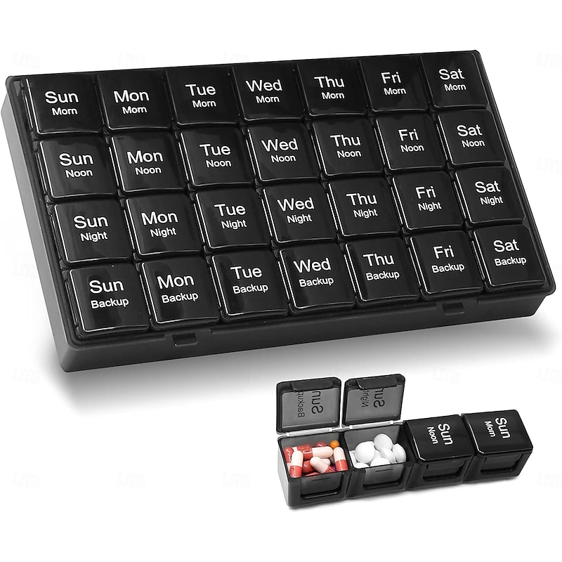 Monthly Pill Organizer 28 Day, Pill Box, Medicine Organizer, Organized By Week, Large 4-Week Pill Container With Dust-Proof Case For Fish Oils, Vitamins, Supplements