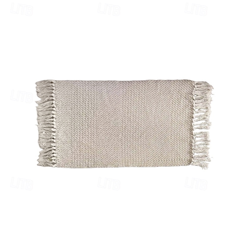 Tassel Rug For Home Hand Woven Cotton Blend Floor Mat Durable Stain Resistant Solid Color Sofa Window Seat Cushion Soft Washable Decorative Area Carpet4