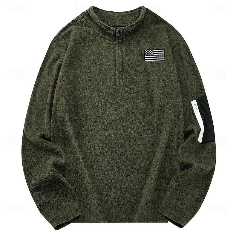Men's Sweatshirt Fleece Sweatshirt Quarter Zip Sweatshirt Black Army Green Gray Half Zip National Flag Quarter Zip Sports & Outdoor Daily Holiday Polyester Streetwear Basic Casual Fall Winter2