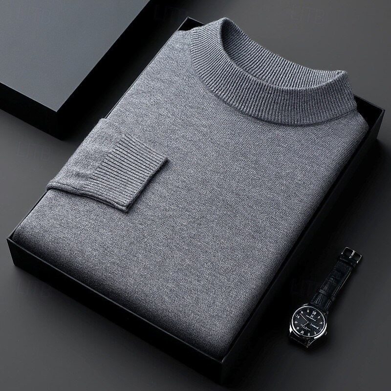 Men's Sweater Pullover Sweater Jumper Ribbed Knit Regular Tops Knitted Slim Fit Solid Color High Neck Knitwear Contemporary Casual Daily Wear Clothing Apparel Fall Camel Black M L XL