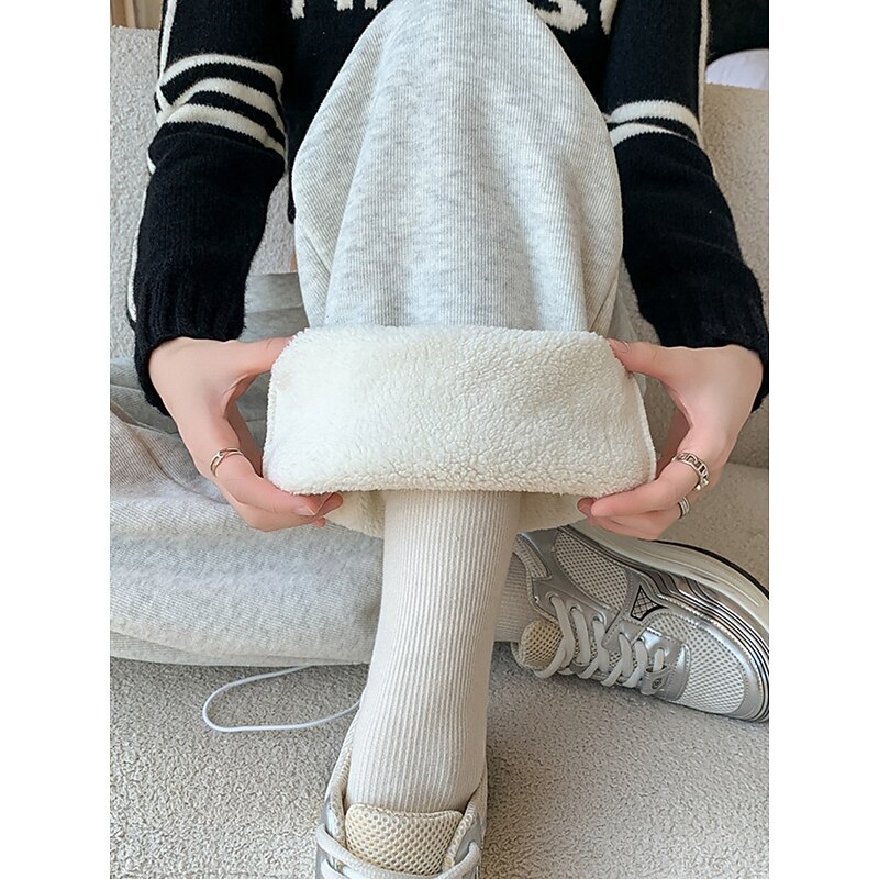 Women's Sweatpants Fleece Pants Chinos Fashion Streetwear Basic Full Length High Waist Plain Pocket Elastic Waistband Comfy Soft Comfortable High Elasticity Outdoor Street Winter Dark-Gray Light Grey