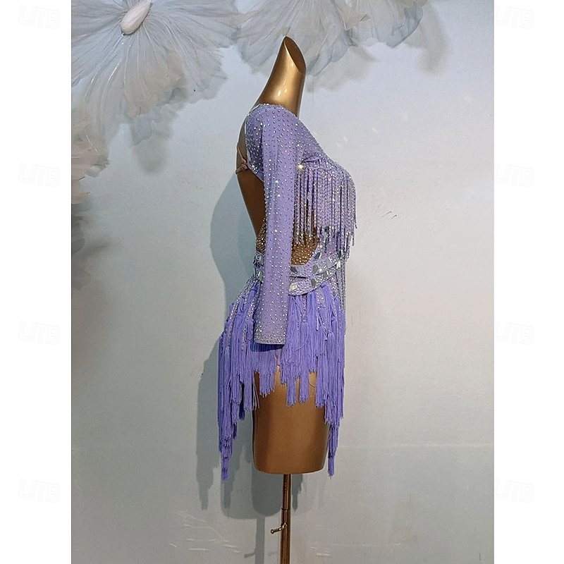 Latin Dance Dress Tassel Splicing Women's Performance Training Long Sleeve High Spandex4