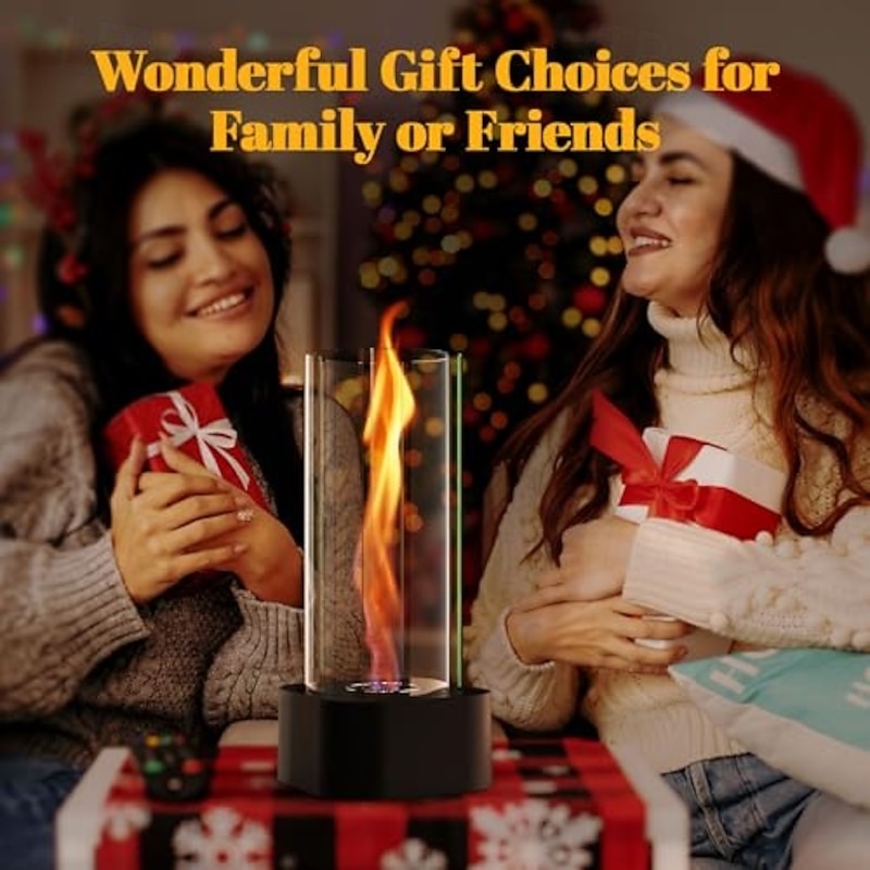 Table Top Firepit, Portable Tabletop Fireplace with 2 Combustion Chambers, Ethanol Tabletop Fire Pit for Indoor & Outdoor Home Decor Patio Balcony Parties Events