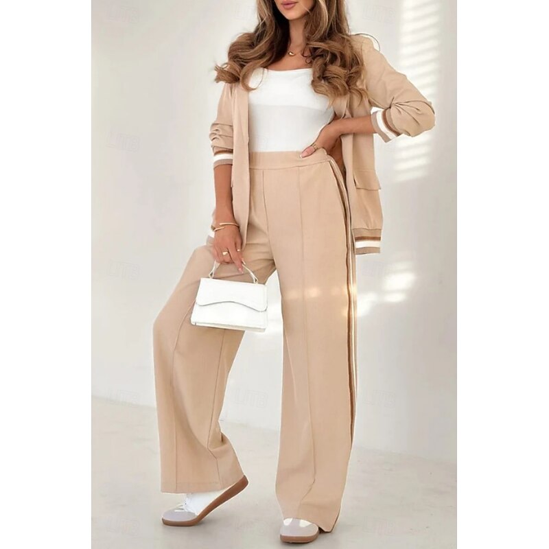 Women's Fashion Streetwear Pants Sets Bolero Top Blazer Suits Long Sleeve Shirt Collar Solid Color Outdoor Work Casual Black White Blue Spring Regular Fit4