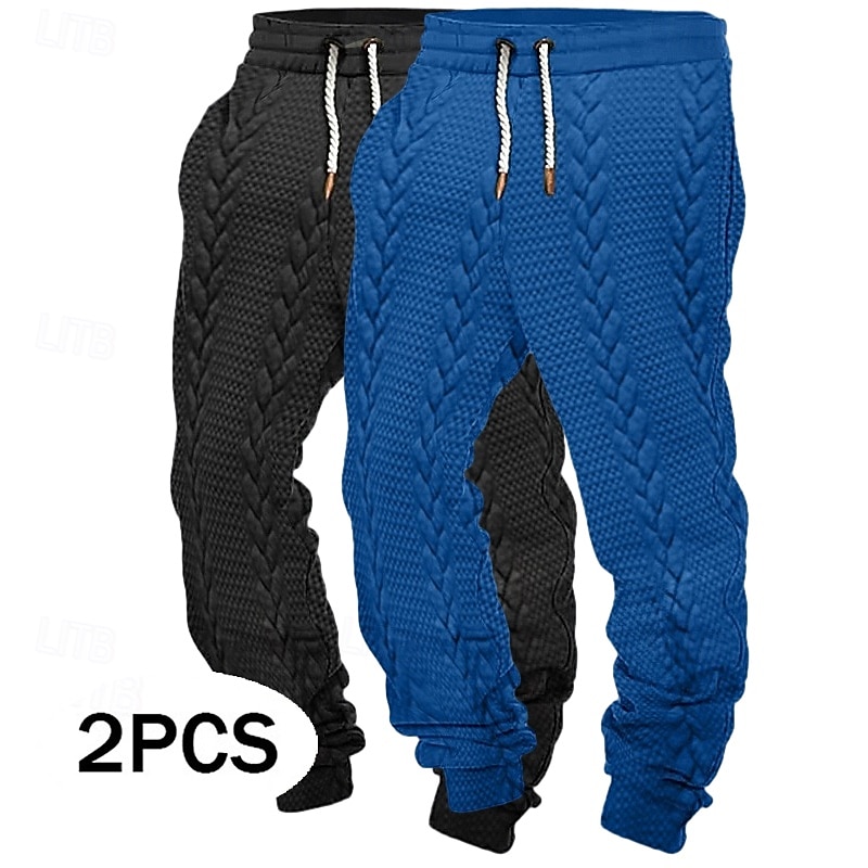 Men's Sweatpants Joggers Trousers Casual Pants Jacquard Drawstring Elastic Waist Plain Breathable Full Length Outdoor Casual Daily Sports Fashion White+khaki Black+ Khaki