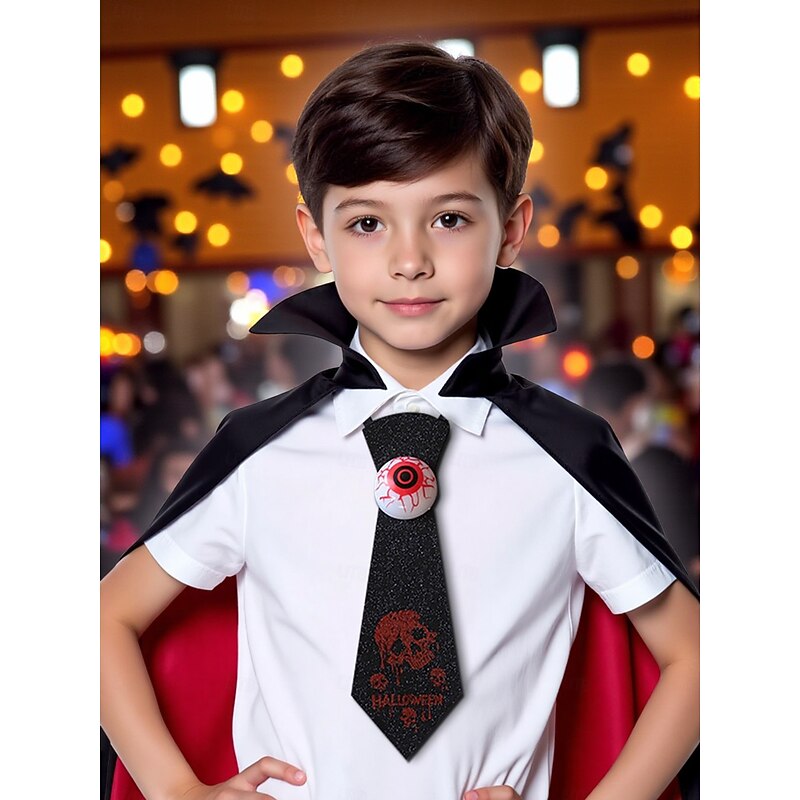 Women's Halloween Glitter Necktie Set - 2pcs Creepy Eyeball and Bat Ties for Costume Party and Cosplay Accessories2