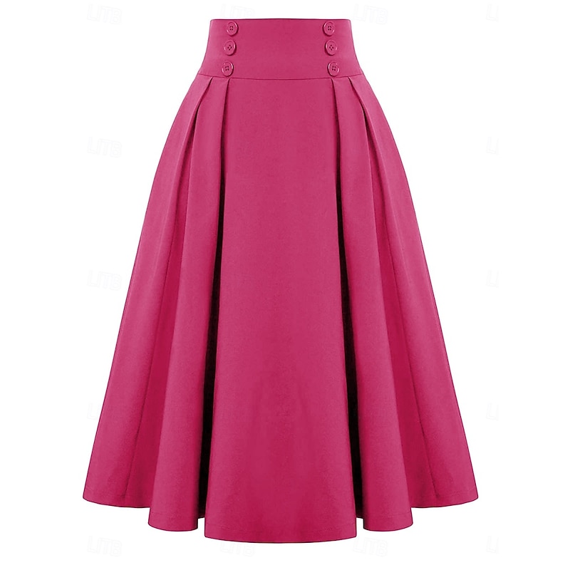 Women's Skirt A Line Elegant Fashion Midi High Waist Skirts Plain Print Micro-elastic Street Date Camel Pink Fuchsia Dark Blue Spring Polyester2