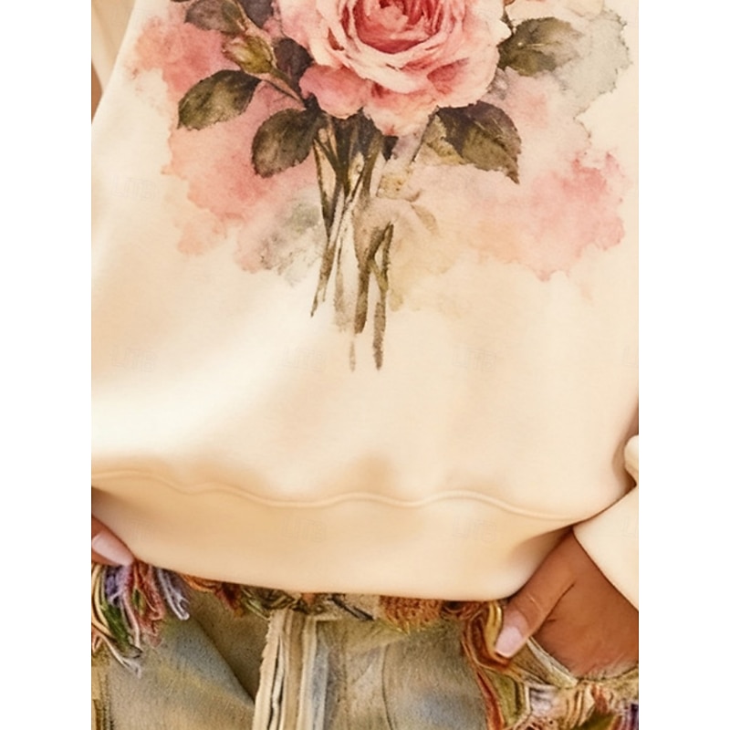 Women's Pullover Sweatshirts Floral Fashion Streetwear Classic Long Sleeve Crew Neck Round Neck Regular Tops Dailywear Casual Print Beige Spring Fall3