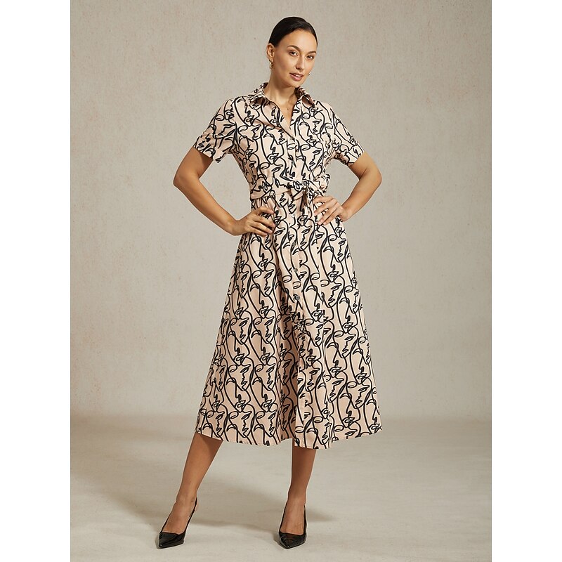 Women's Dress Shirt Short Sleeve Abstract Art Pattern Pockets Commuting Social Gatherings Spring Summer