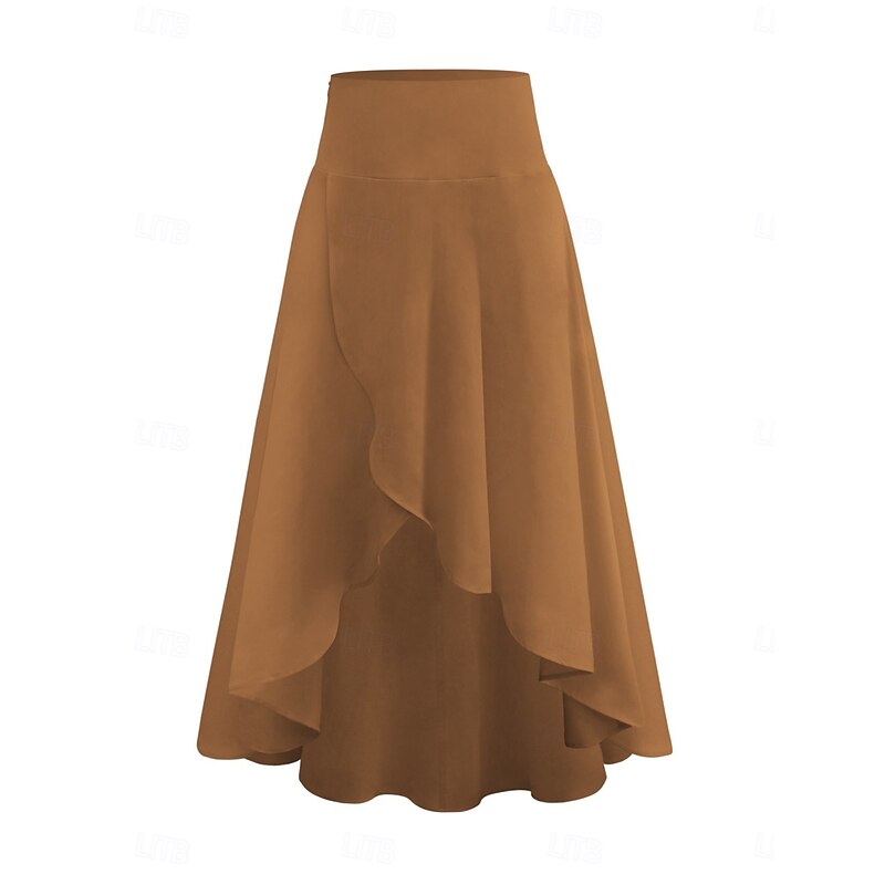 Women's Skirt A Line Fashion Casual Maxi High Waist Skirts Plain Ruffle Micro-elastic Street Daily Wine Black Pink Brown Spring Polyester2