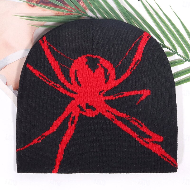 Men's Unisex Beanie Hat Winter Hats Beanies Skull Cap Knit Hat Black White Acrylic Fibers Jacquard Knitted Cozy Halloween Daily Wear Festival Spider Warm