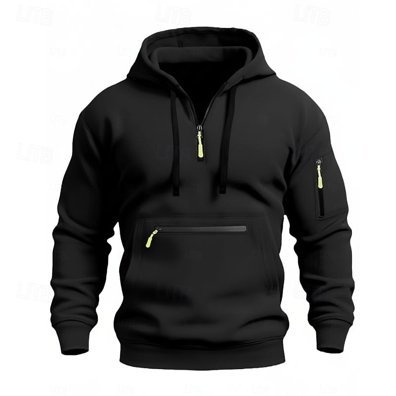 Men's Hoodie Zip Up Hoodies Tactical Hoodie Black Navy Blue Camel Light Grey Dark Gray Hooded Plain Pocket Half Zip Front Pocket Daily Holiday Going out Polyester Streetwear Casual Fall Winter