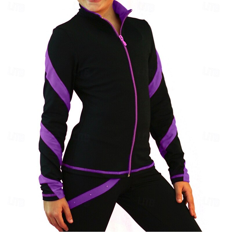Figure Skating Fleece Jacket Women's Girls' Ice Skating Jacket Top Pink Blue Purple Stretchy Training Competition Skating Wear Thermal Warm Classic Long Sleeve Ice Skating Figure Skating3
