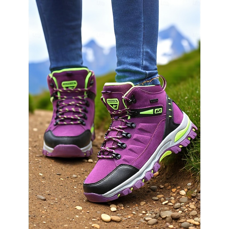 Women's Waterproof Hiking Boots – Purple High-Top Outdoor Trail Shoes with Ankle Support for Trekking, Camping and Mountain Adventures